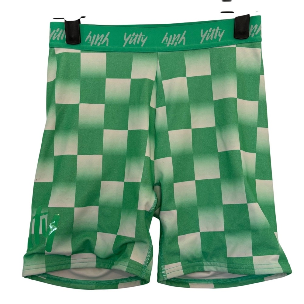 Yitty Lizzo Major Label Green Checkered Biker Shorts Small Y2K Indy Aesthetic